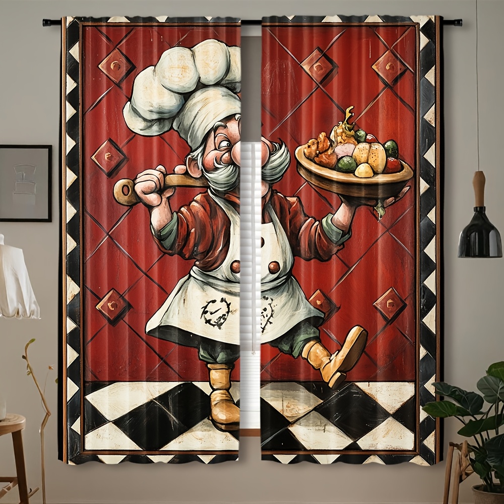 참신한 요리사 만화 커튼 한 쌍, 주방 장식 창문 커튼 - Home Cooking In French 리뷰 및 가격