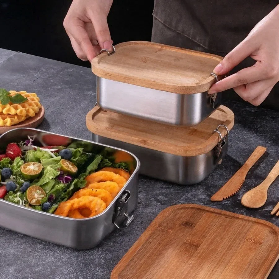 새로운 304 스테인리스 스틸 대나무 뚜껑 도시락, 일 - Home Cooking Food 리뷰 및 가격
