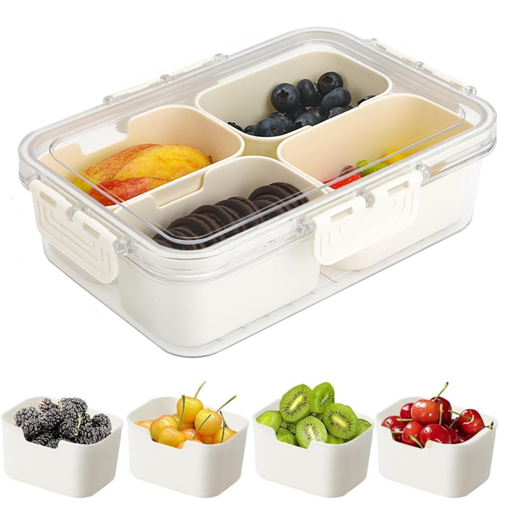 휴대용 식품 보관함, 스낵 보관함, 뚜껑이 있는 4칸, - Home Cooking Food 리뷰 및 가격